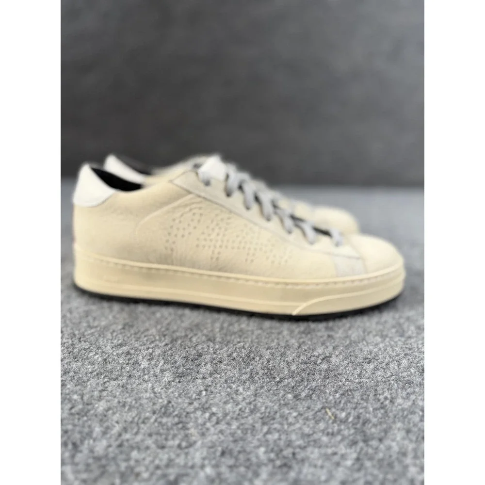 P448 Shoes Mens Size 7 Beige Leather Low Top Casual Sneakers Lace Up Made Italy